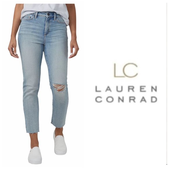 LC Lauren Conrad Denim - SOLD LC Lauren Conrad Womens High Waist Ripped Straight Leg Jeans Sz 14 NWT